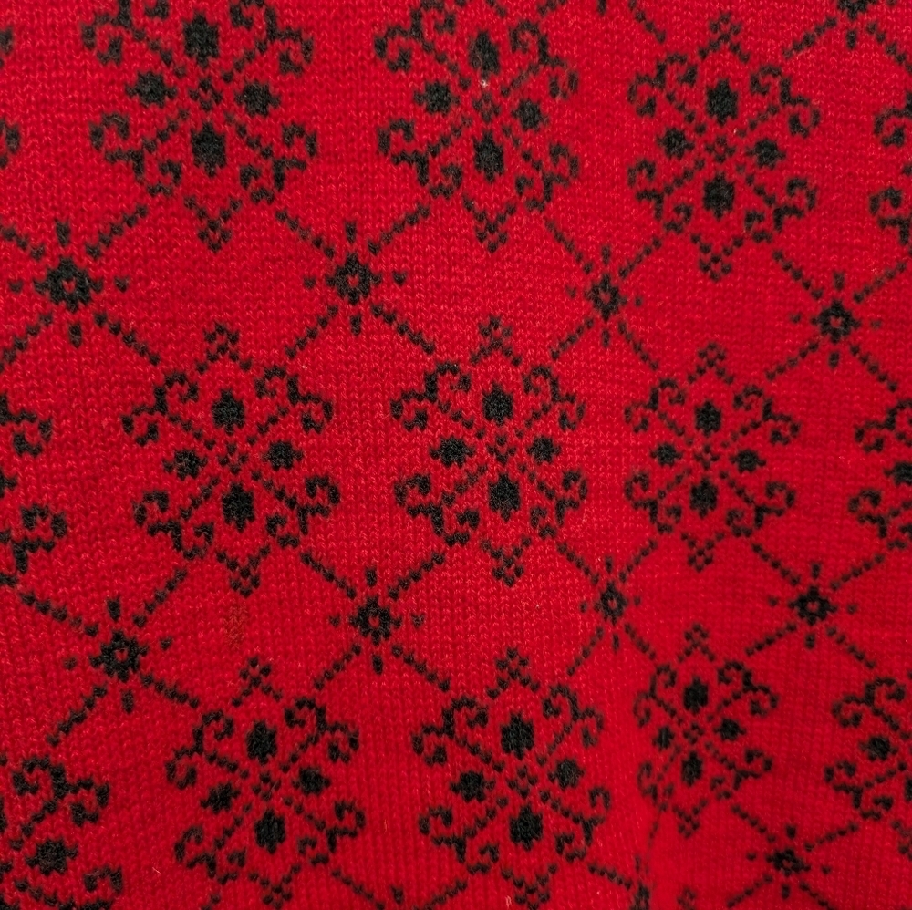 Y2K JM Collection Red & Black Knit Floral Sweater Cardigan sz L Holiday - Picture 4 of 10